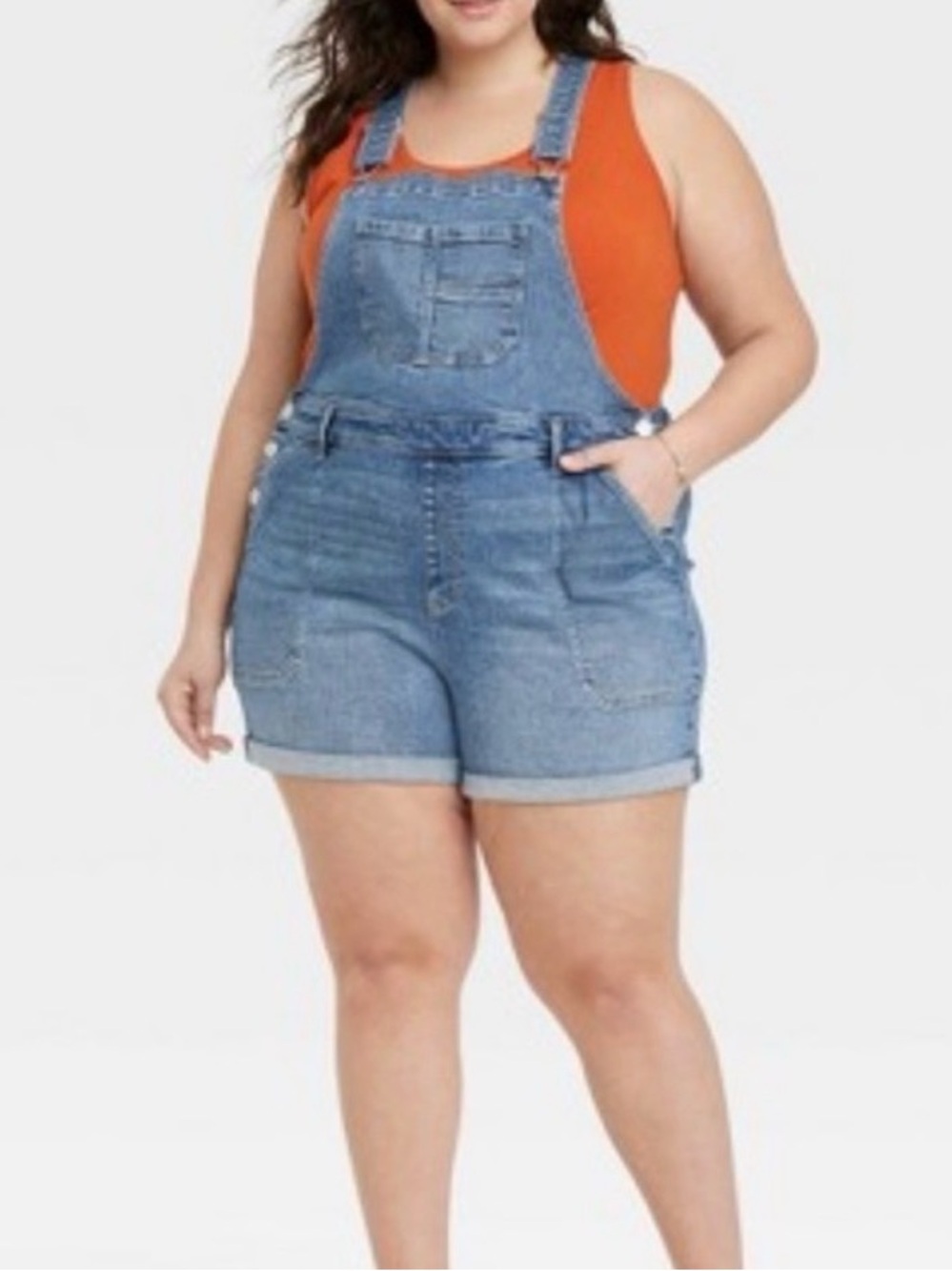 Ava Viv Plus-Size Denim Short Overalls - Blue